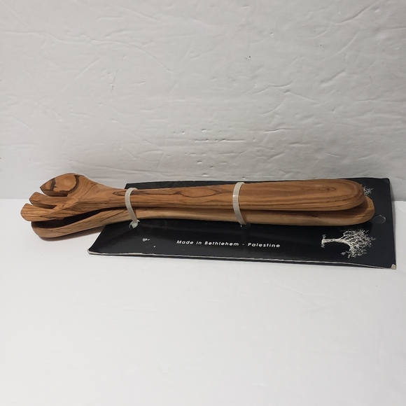 NEW! HANDMADE Set Of 2 Real Of Olive Wood Salad Serving - Picture 4 of 4